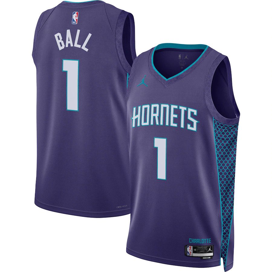 Men Charlotte Hornets 1 LaMelo Ball Jordan Brand Purple 2022-23 Statement Edition Swingman NBA Jersey